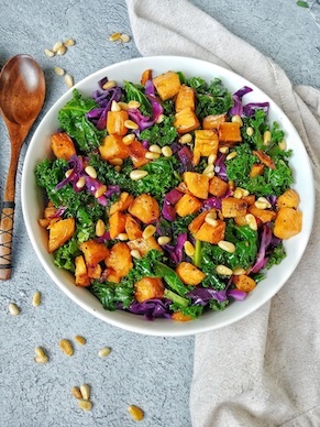 Warm Kale, Sweet Potato and Purple Cabbage Salad